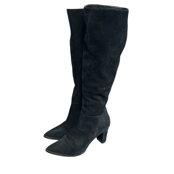 EN THREAD Women's Over Knee High Tall Zip Black Suede Leather Boots US 7 - Picture 1 of 6
